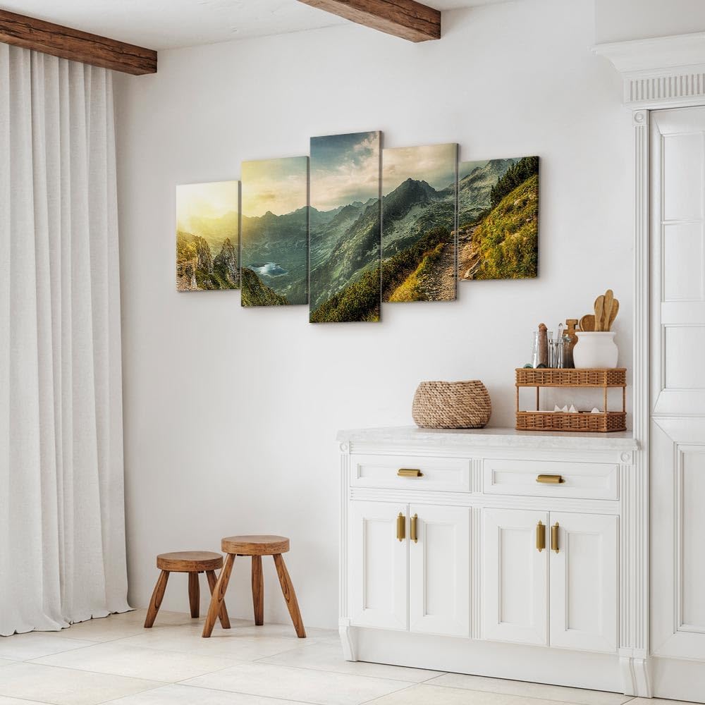 artgeist Acoustic Canvas Wall Art Nature Mountains 40x20 in - 5pcs Picture with Acoustic Foam Sound Print Artwork Room Acoustics Soundproofing Landscape Sky c-B-0037-b-m