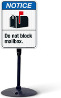 Do Not Block Mailbox Sign, ANSI Notice Sign, 18x24 Inches, 3M EGP Reflective with Post & Cast Iron Base Stand Set Made in USA by Sigo Signs