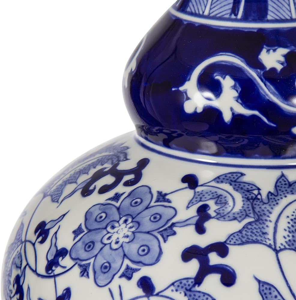 Montary 27.6' Chinoiserie Table Lamp, Classic Blue and White Round Ceramic Vase Lamp, Traditional Bedside Desk Nightstand Lamp for Bedroom Living Room Office College Bookcase Console