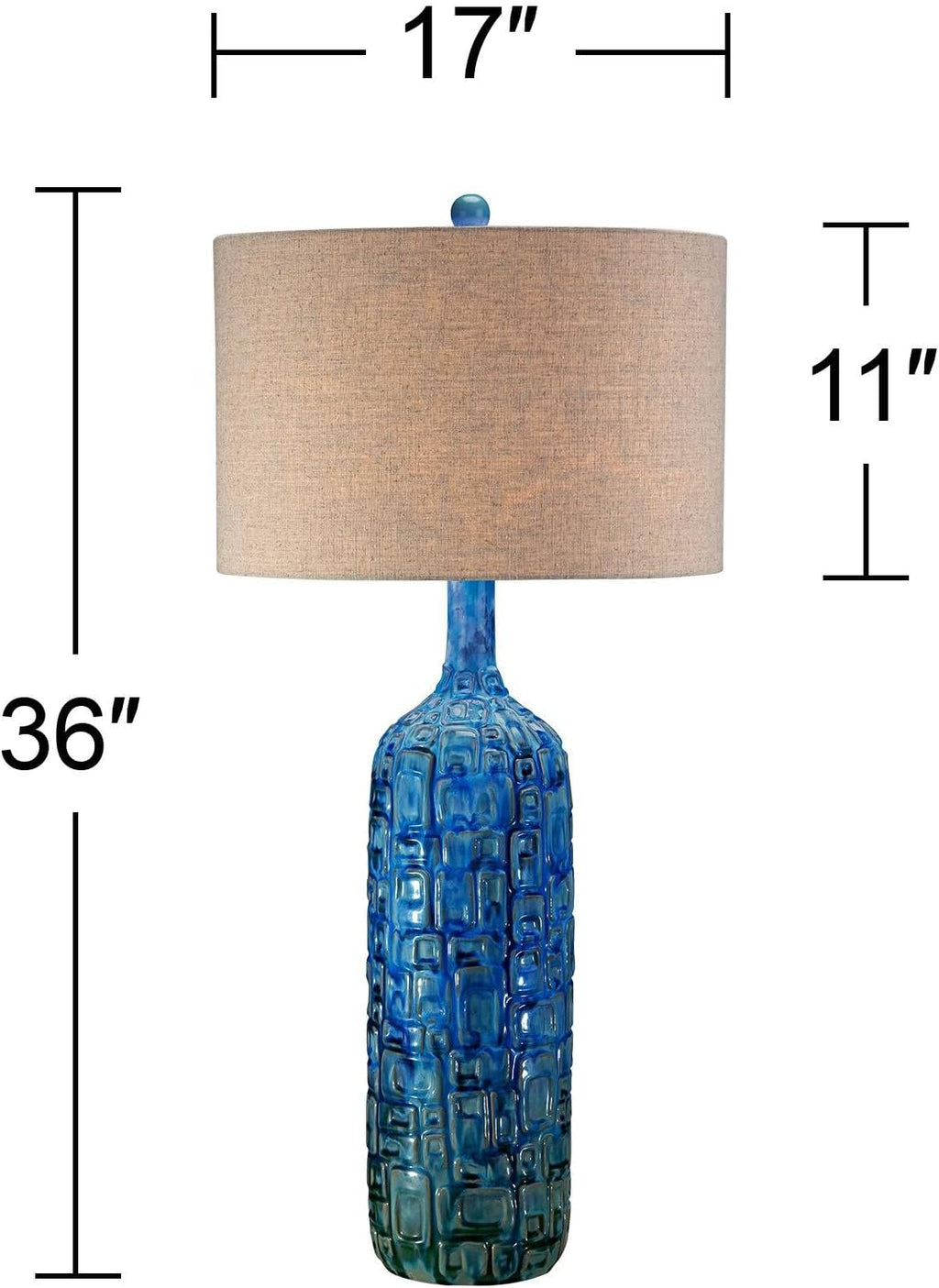 Possini Euro Design 36' Tall Large Mid Century Modern Farmhouse Rustic Coastal End Table Lamps Set of 2 Teal Blue Ceramic Living Room Bedroom Bedside Nightstand House Office Home Reading Tan Shade