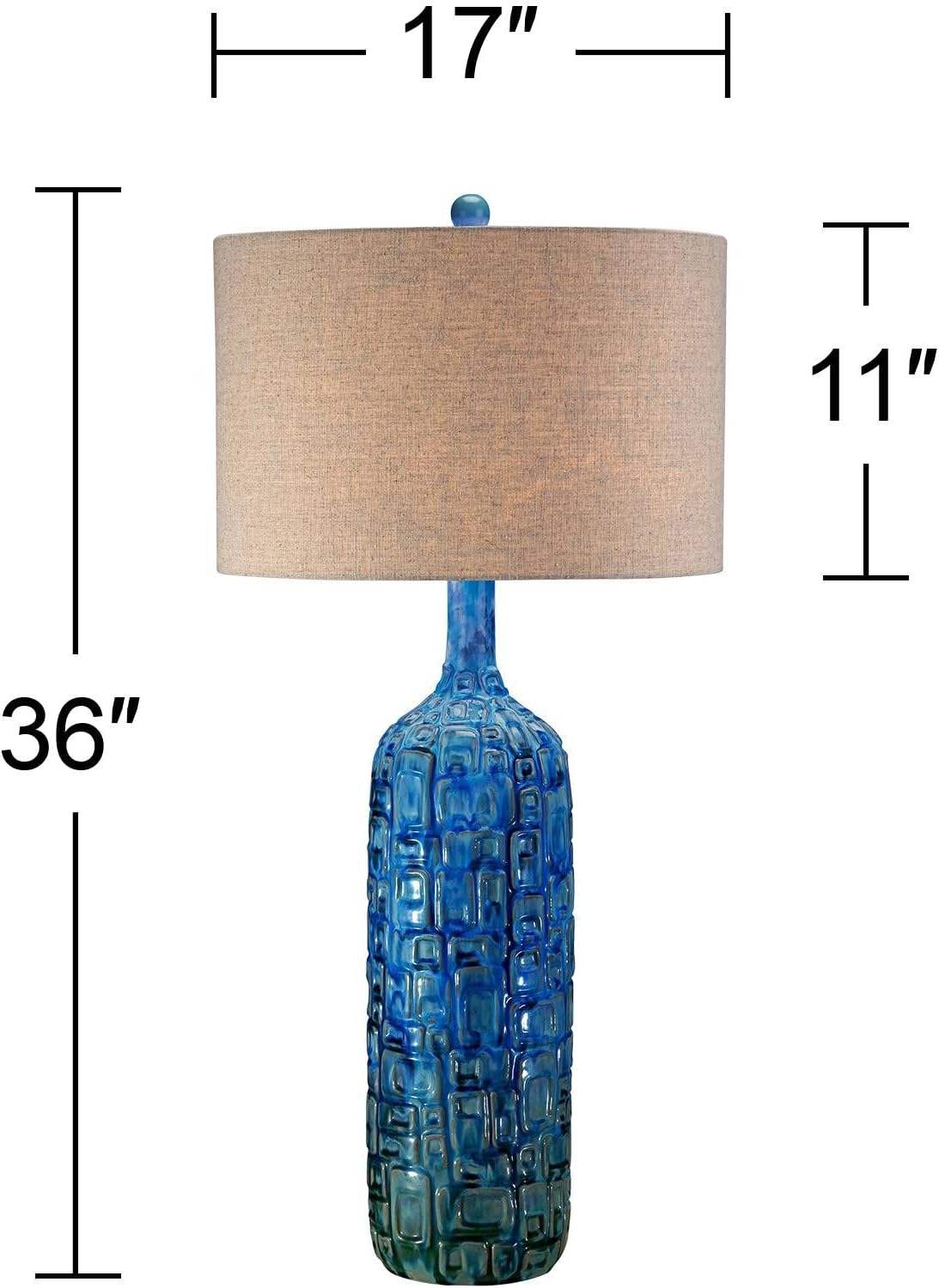 Possini Euro Design 36' Tall Large Mid Century Modern Farmhouse Rustic Coastal End Table Lamps Set of 2 Teal Blue Ceramic Living Room Bedroom Bedside Nightstand House Office Home Reading Tan Shade