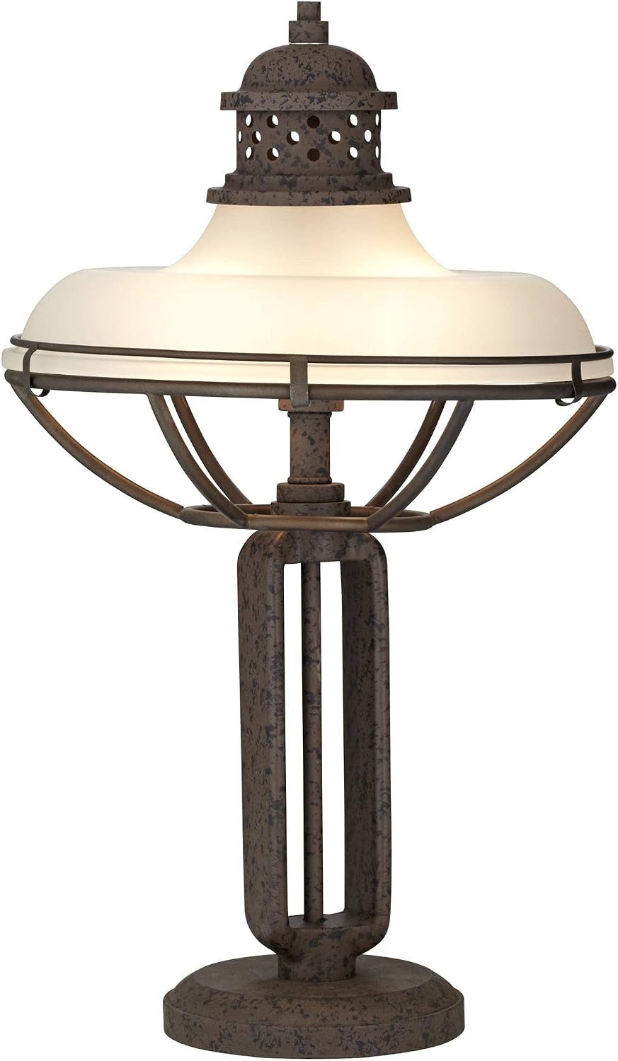 Franklin Iron Works Rustic Industrial 3-Way Table Lamp 26 1/2' High with USB Dimmer Rust Bronze Metal Cage Haft Dome Glass Shade for Bedroom Living Room House Home Desk Bedside Nightstand Office