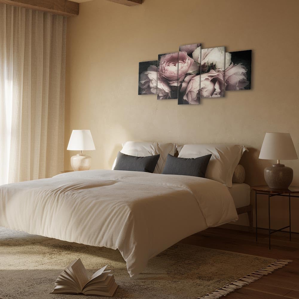 artgeist Canvas Wall Art Print Flowers Roses Rose 59x30 in - 5pcs Home Decor Framed Stretched Picture Photo Painting Artwork Image Peony Peonies b-B-0398-b-m