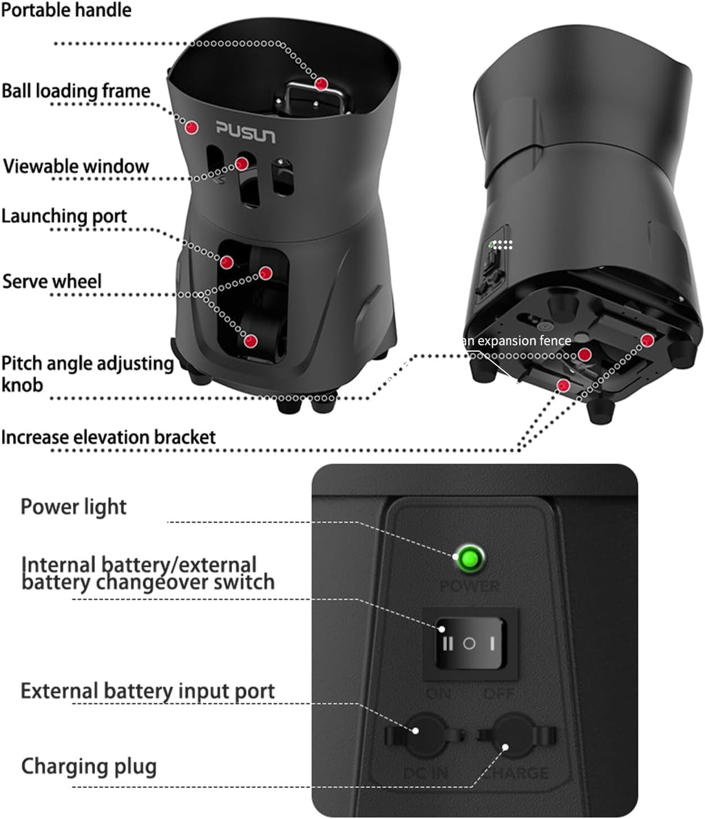 PT Mini Pro Tennis Machine - Portable Smart Trainer for Beginners, 65+ Ball Capacity, 3-5H Battery Life, Adjustable Ball Speed & Angle, APP & Remote Control