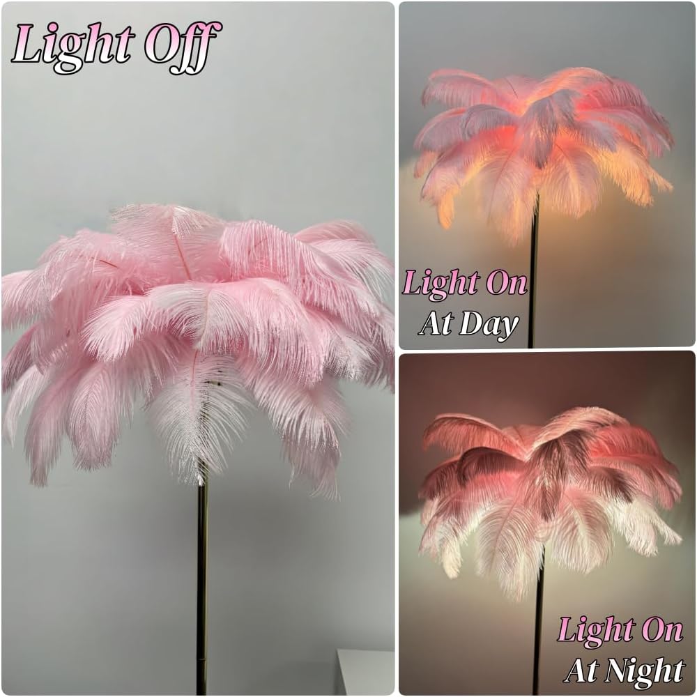 ZYLEIESENBAO Pink Feather Lamp Romantic Ostrich Feather Floor Lamp 3*G9bulbs Nordic Fluffy Standing Lamp for Creative Reading Lamp for Living Room Girl Bedroom Entryway Wedding Valentines Dating Gift