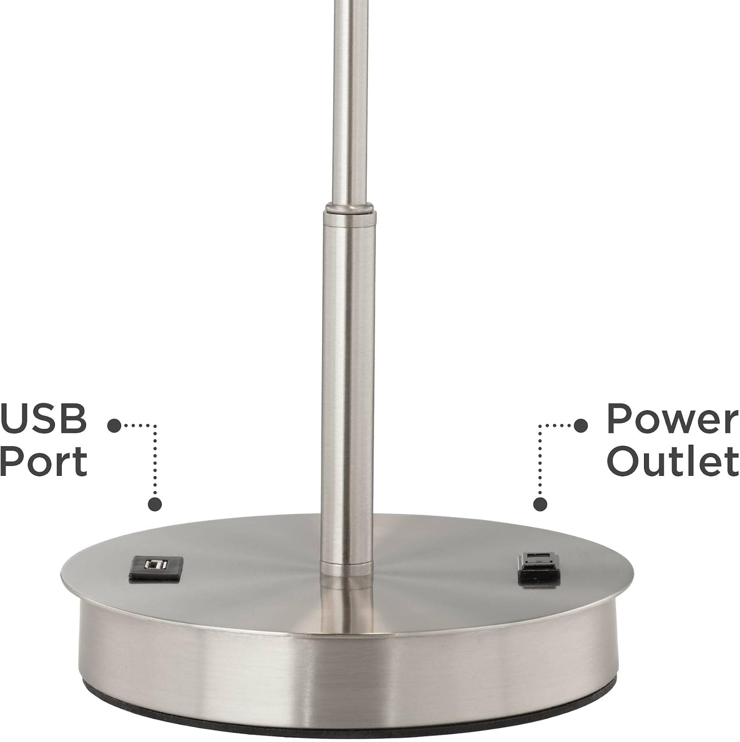 360 Lighting Nikola Modern Accent Table Lamps 23.75' High Set of 2 with Hotel Style USB and AC Power Outlet Slim Silver White Drum Shade for Living Room Desk Bedroom House Bedside Nightstand