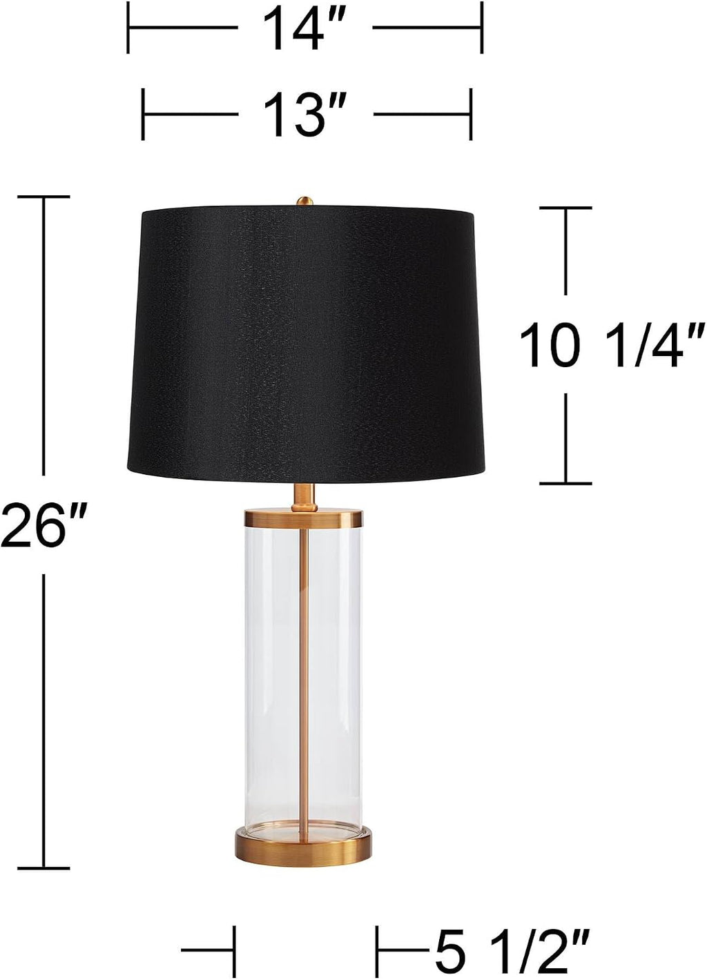 360 Lighting Modern Table Lamp Fillable 26' High Warm Gold Clear Glass Cylinder Black Hardback Drum Shade Decor for Living Room Bedroom House Bedside Nightstand Home Office Family Entryway