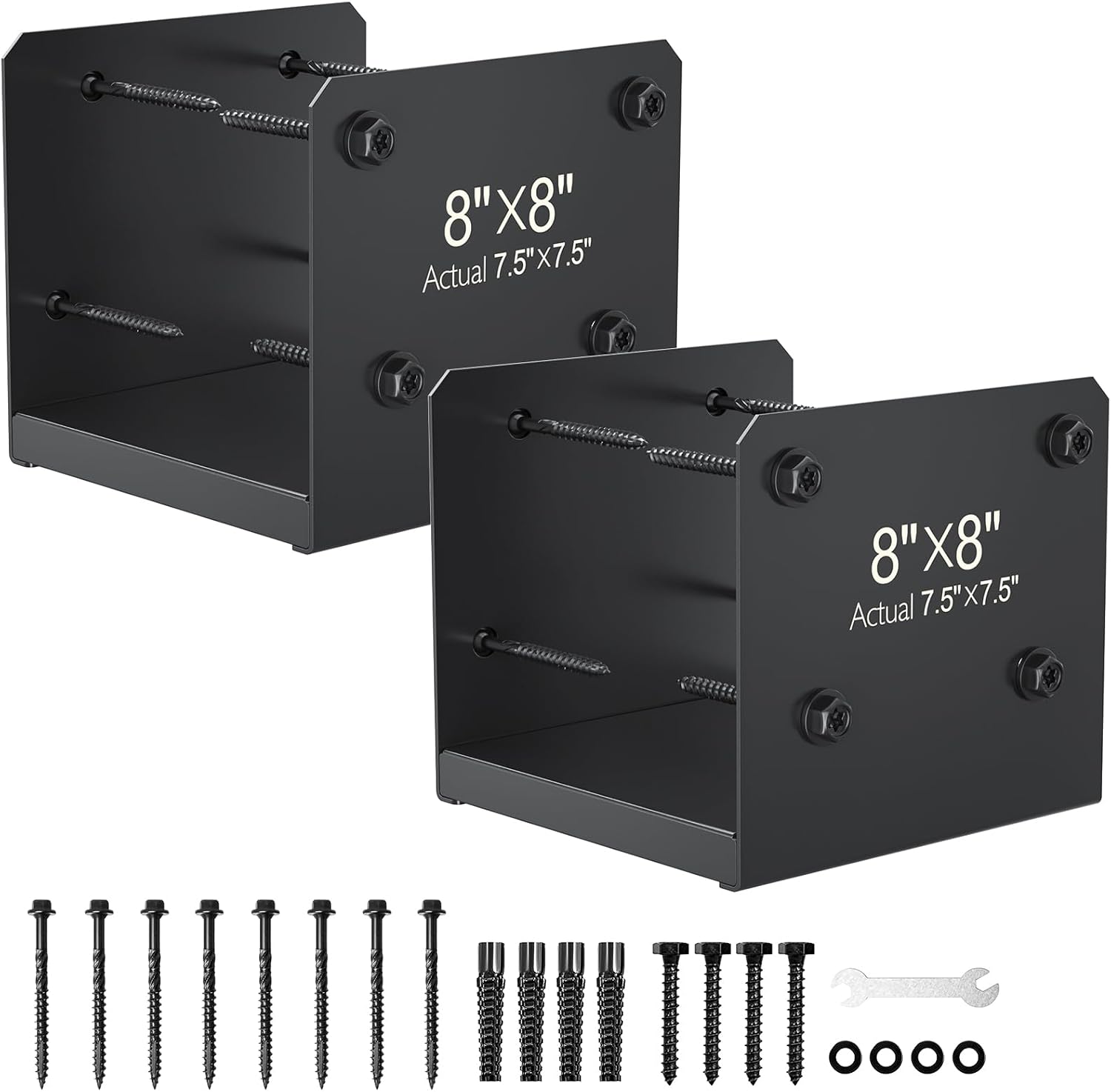 FMhotu 8x8 Stainless Steel Post Base,Internal 7.5 x 7.5 Anchor Bracket,Deck Concrete Support Anchor for Deck Railing, Fences, Mailboxes (2Pcs Black)
