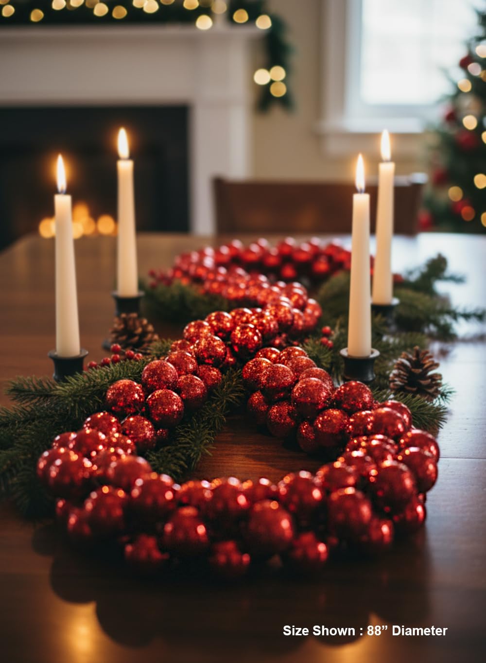 Serene Spaces Living Red Plastic Bauble Garland, Christmas Tree, Mantel, Banister, Doorway & Holiday Party Décor, 88' Long