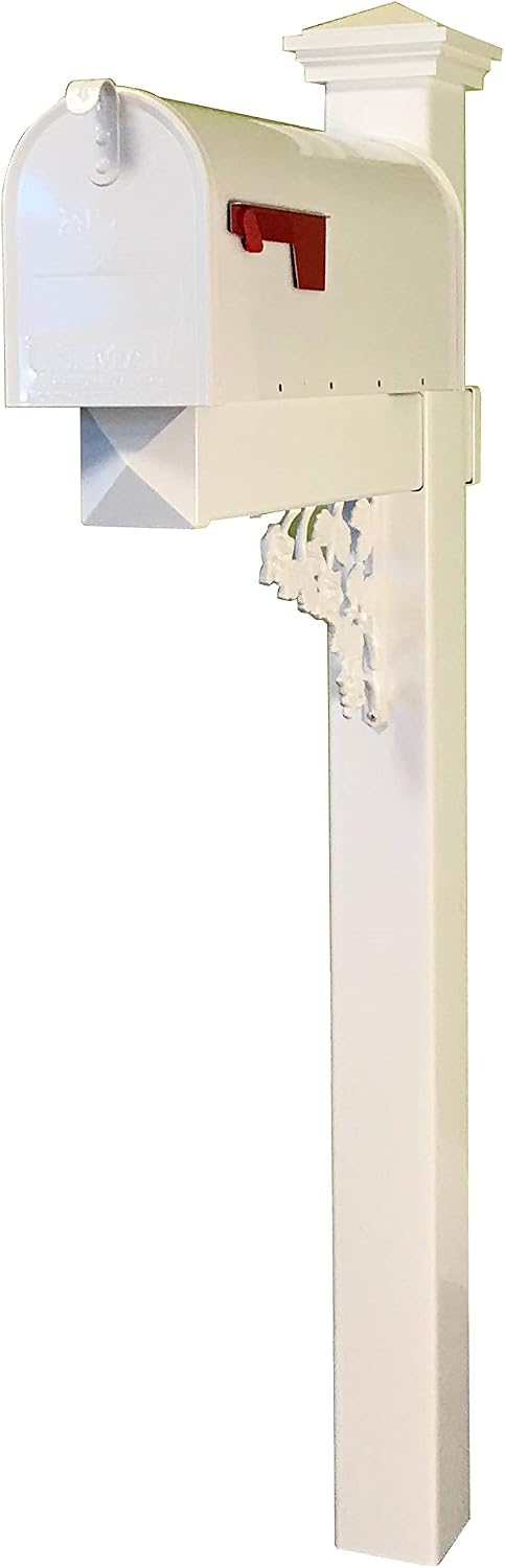 The McRae White Vinyl/PVC Mailbox Post – White (Includes Mailbox)