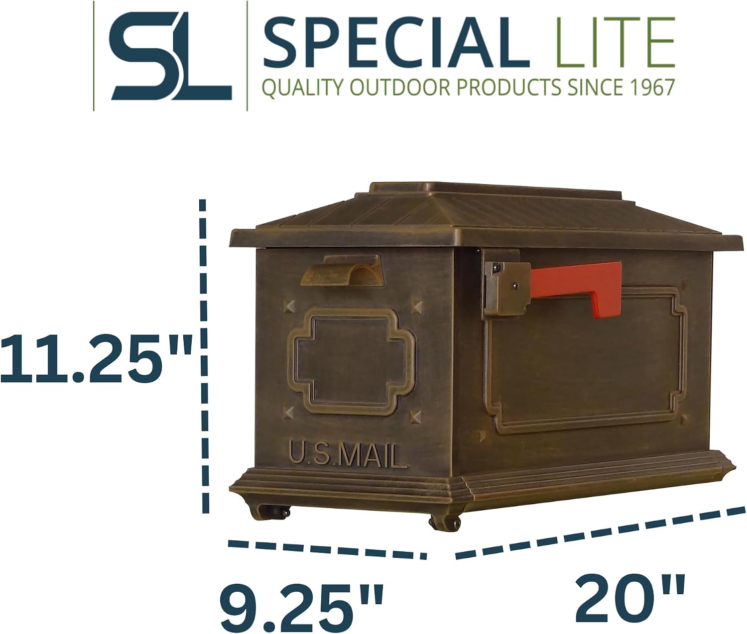 Special Lite Kingston Curbside Mailbox - Copper Aluminum Mailbox for Post Mount - SCK-1017-CP