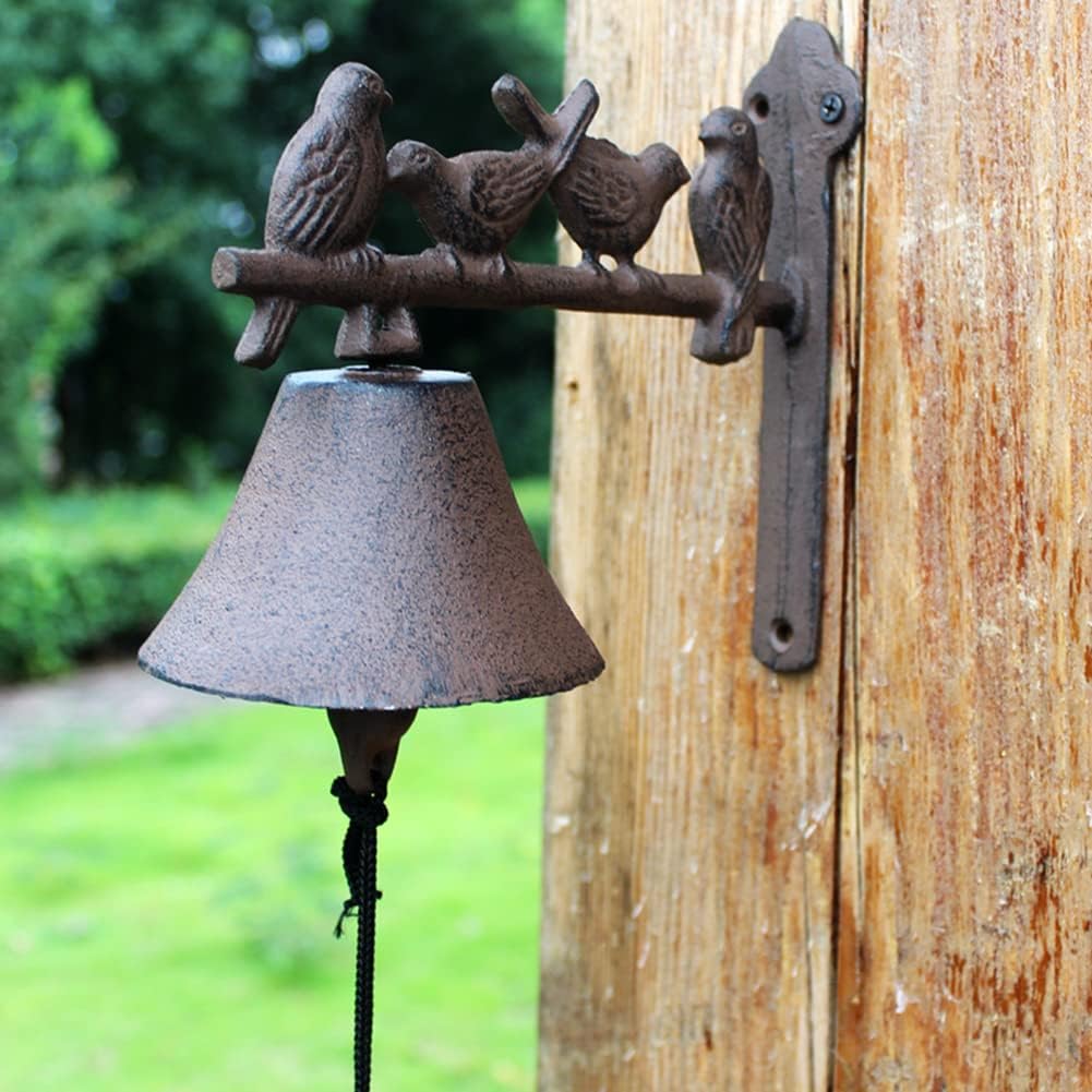Door Bell, Decoration Bell with Bracket, Vintage Door Bell,Manual Doorbell， Cast Iron Garden Heavy Decorative Four Birds Door Decoration Bell Hanging Wall Ornaments Garden Home Wall Decoration Retro D