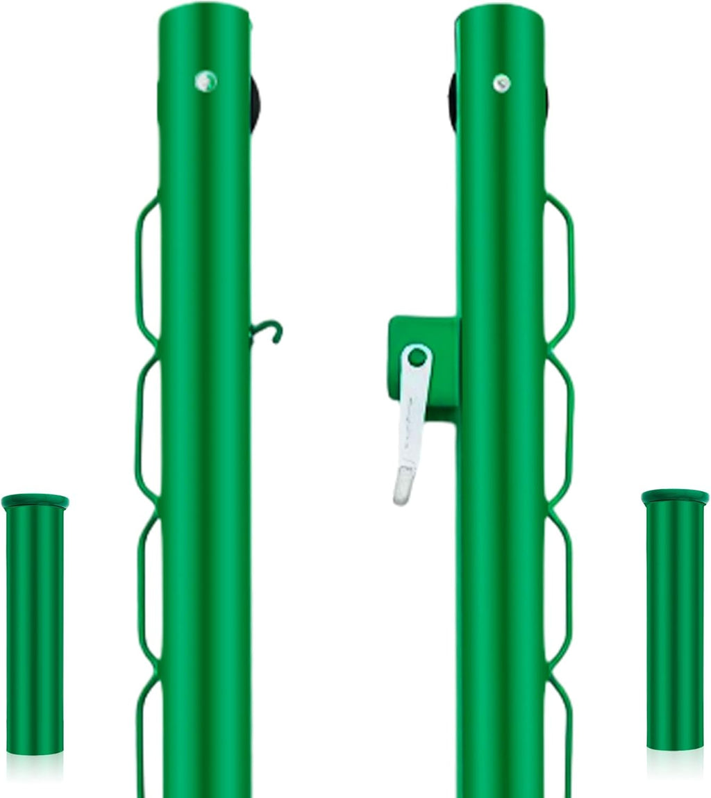 Tennis Posts with Net Crank Outdoor Heavy Duty Professional Green Tennis Permanent Court Kit for Net Quick Fixation System Equipped with a Cable Reel(Round,42 inches)