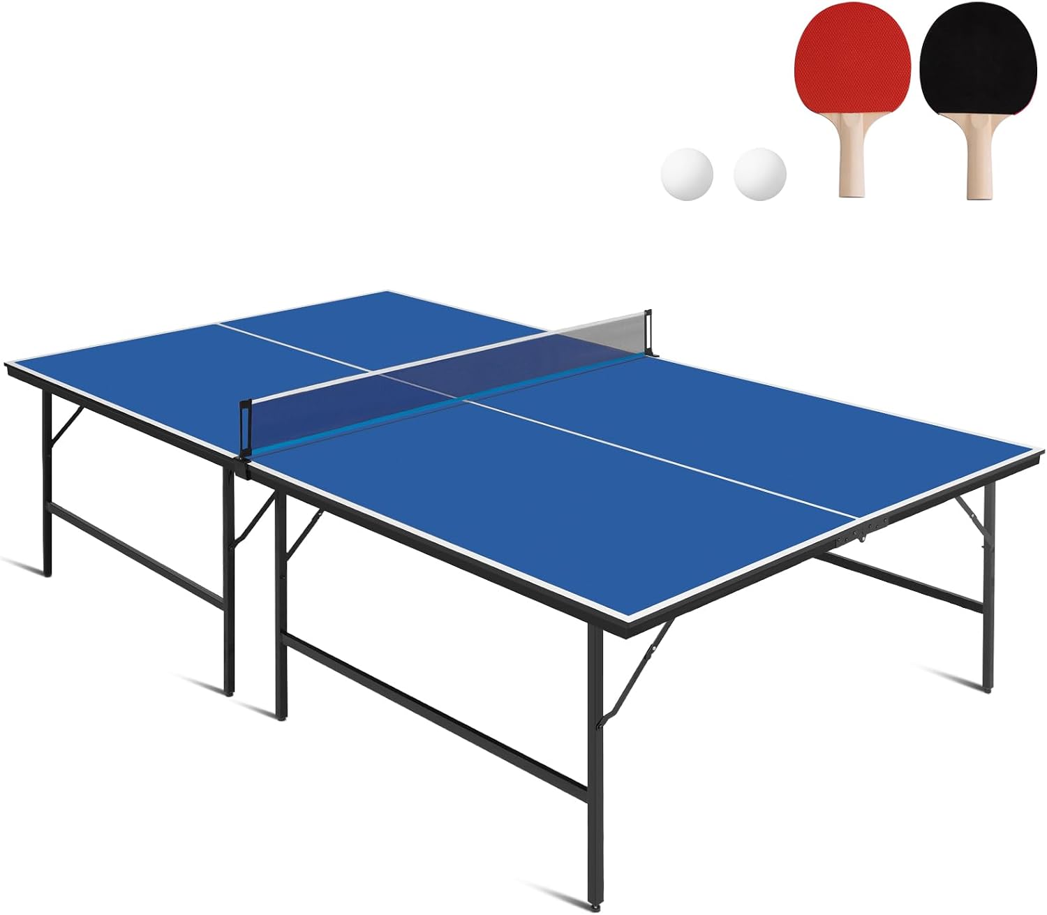 Portable Ping Pong Table, Foldable Indoor Table Tennis Tables Game, Folding Indoor Table Tennis w/ 2 Paddles, 2 Balls and Net for Adults/Teens, Quick Assembly