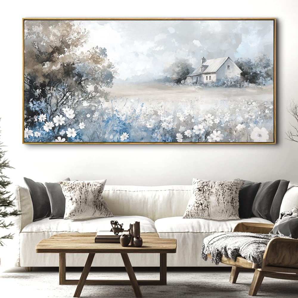 Landscape Abstract Landscape Wall Art - Large Framed Canvas Painting for Living Room, Bedroom, Modern Artwork Decor - 60x30 Inch Ready-to-Hang