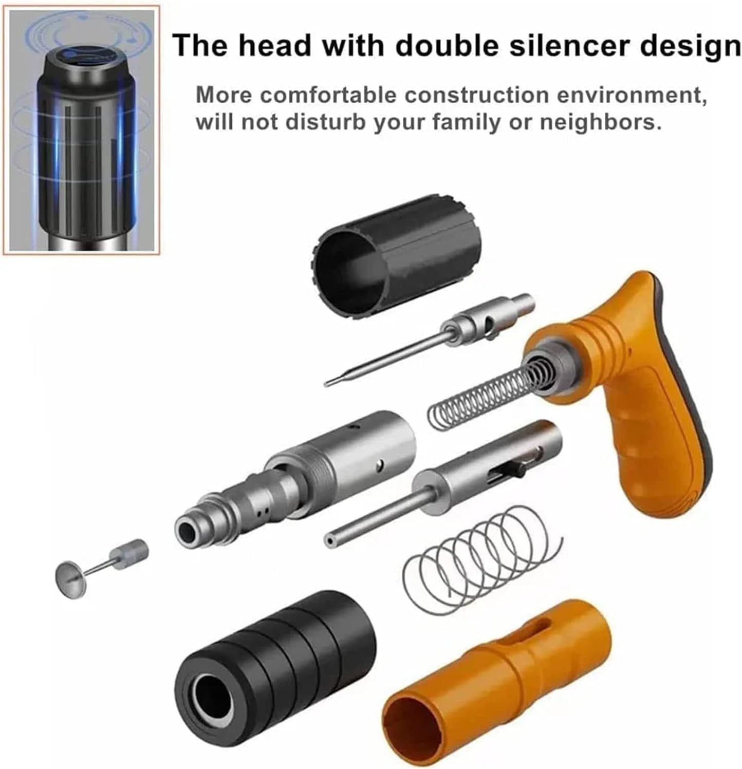 Manual Rivet Gun Tool with 100 Steel Nails, Double Silencer Design, Concrete Wall Anchor Fastener for Brick, Wood, Aluminum, Metal Construction with Carrying Case