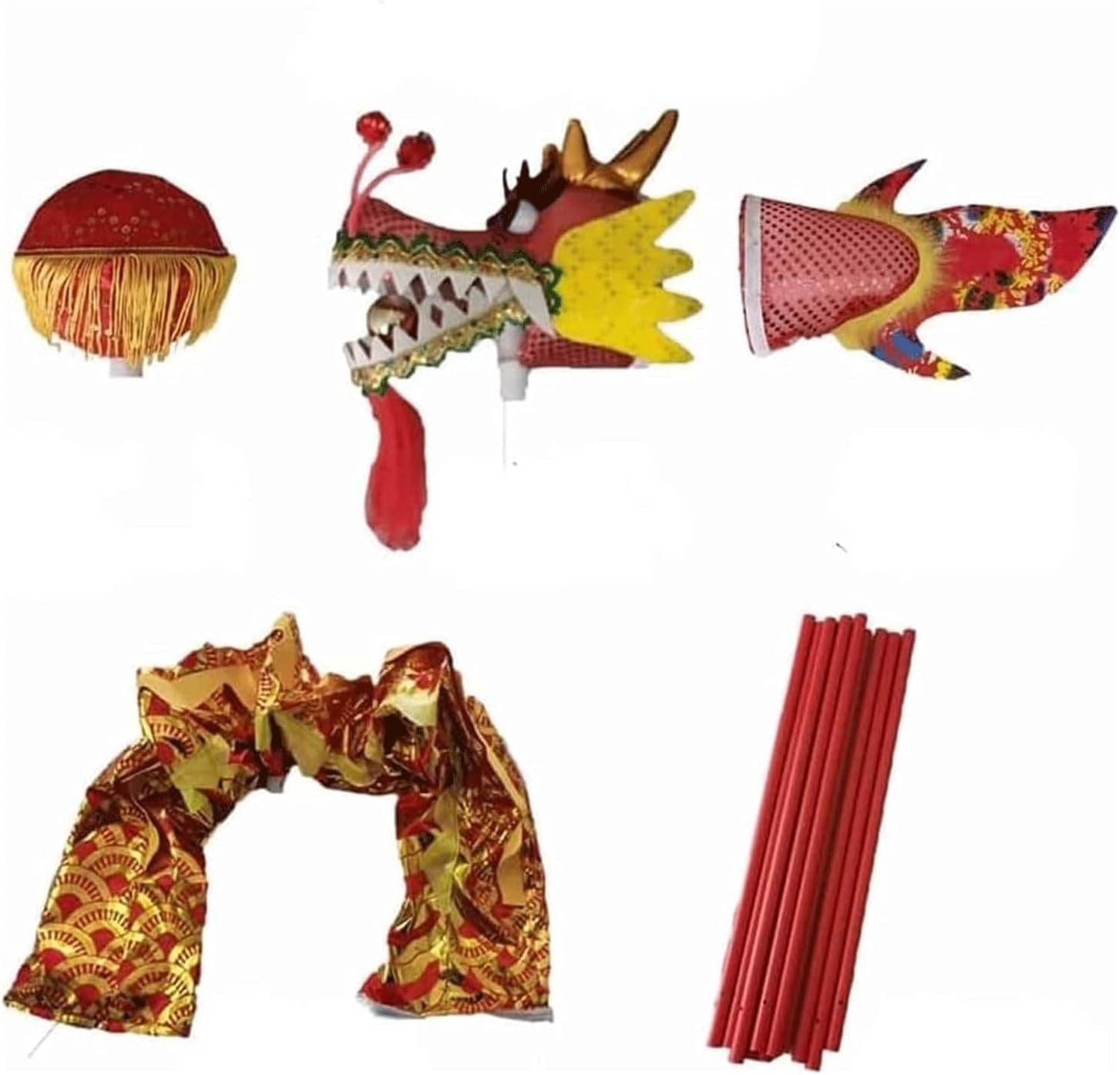 BKEKM Dragon Dance 1 M Lion Dance Head with Handstick Dragon Dance Silk 3D Dragon Ribbon Streamer Outdoor Dragon Dance Ribbon