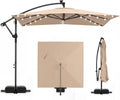 Tangkula 8x8 FT Solar Patio Umbrella with Base Included, Square Offset Cantilever Outdoor Umbrella with 360 Degree Rotation, 32 LED Lights, Crank Handle, 2 Sandbags, 8 Ribs, Air Vent for Pool Deck Garden Backyard