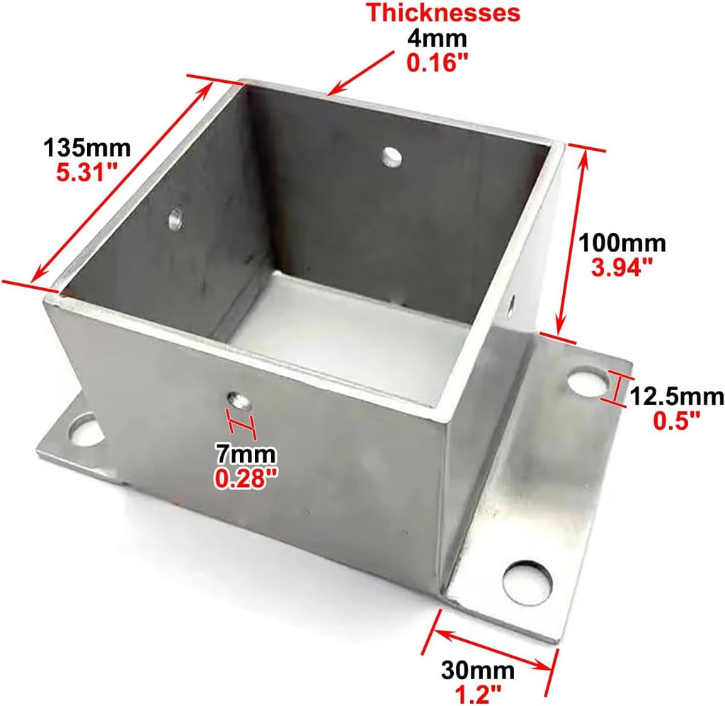 CMYUN Fence Post Base with Concrete Anchor ＆ Wood Screw, Square Metal Railing Support Kit, Garden Yard Farm Post Bracket Stands, Pergola Mailbox Post Guard(135x135mm(5.31x5.31in))