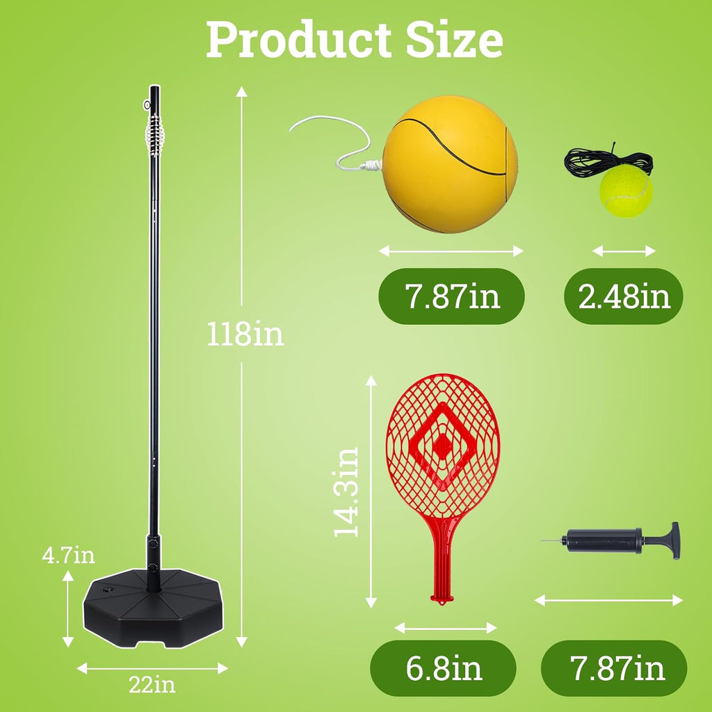Tetherball Tennis&Tetherball Set with Sturdy Base,Tetherball Equipment for Backyard,with 9.83 Feet Adjustable Height Pole,2 Tennis Balls,2 Rackets,1 Tetherball with Rope,Fun Family Lawn Game (Black)