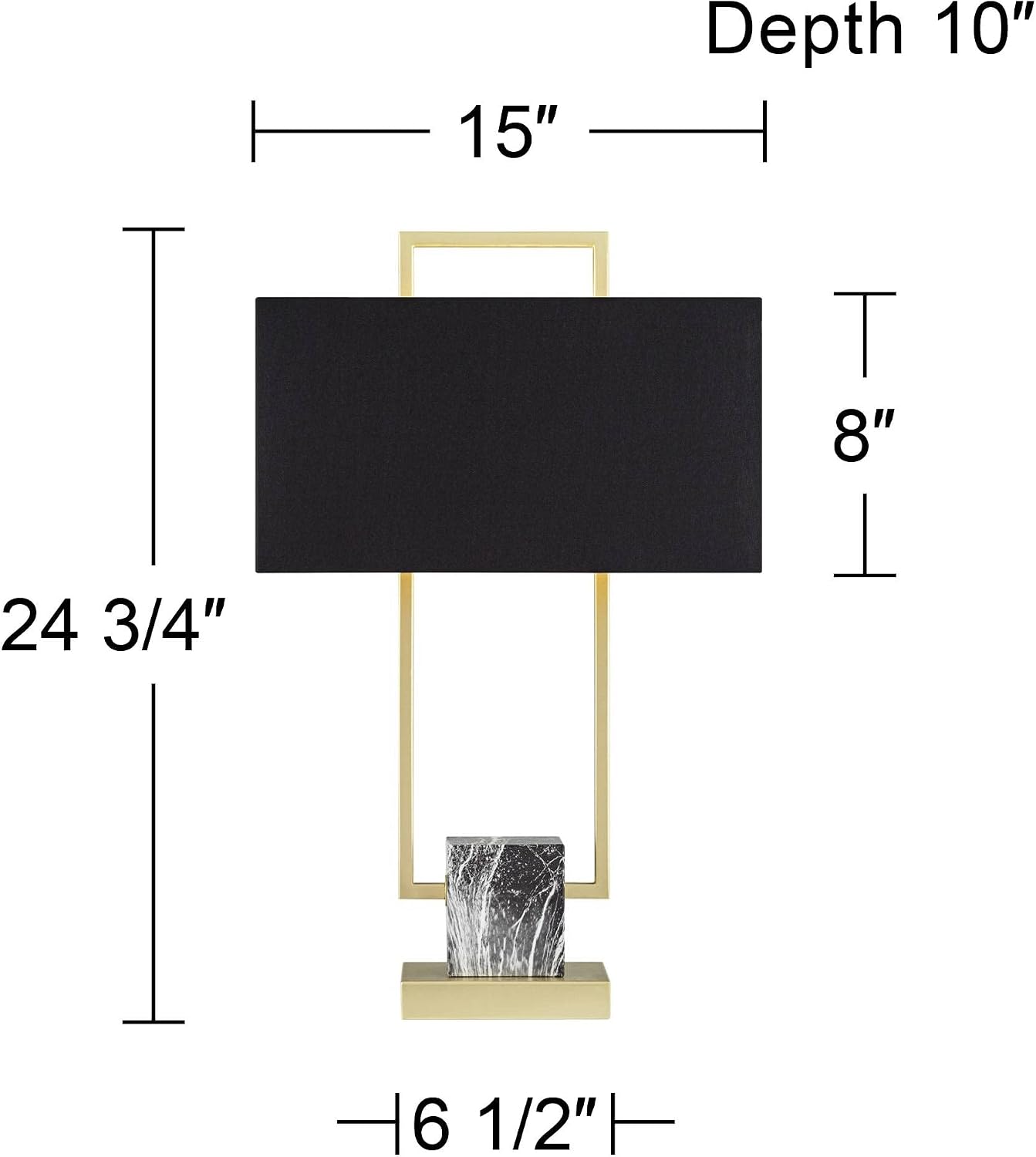 360 Lighting Carl Modern Table Lamp 24 3/4' High Gold Metal Gray Faux Marble Linear Frame Black Rectangular Shade Decor for Living Room Bedroom House Bedside Nightstand Home Office Family
