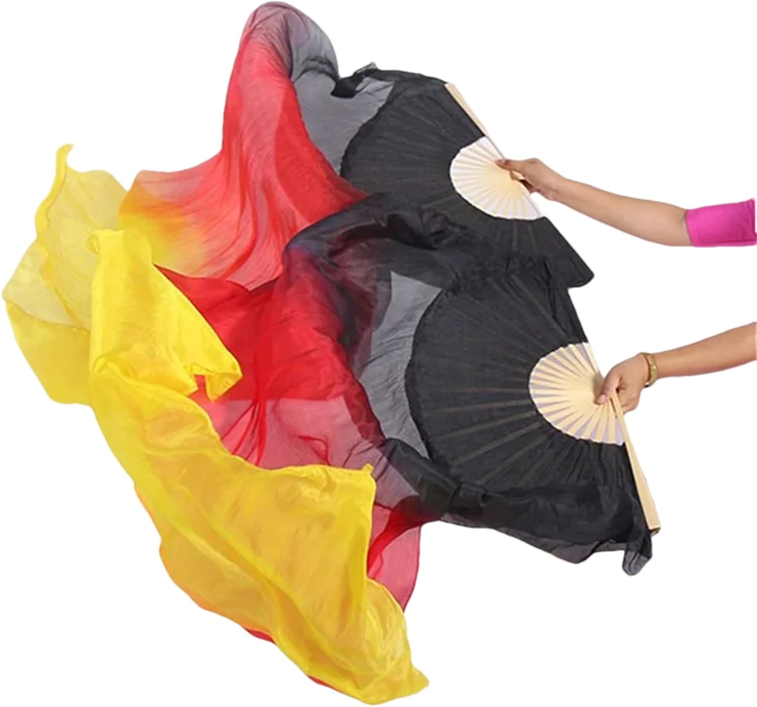 Women Belly Dance Silk Long Fan Veils Props Belly Dance Pastel Colors Flag Streamer Adults