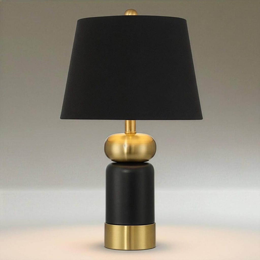 360 Lighting Anthem 21 3/4' High Small Modern Accent Table Lamp Black Gold Brass Finish Metal Single Fabric Black Shade Living Room Bedroom Bedside Nightstand House Office Home Reading Kitchen