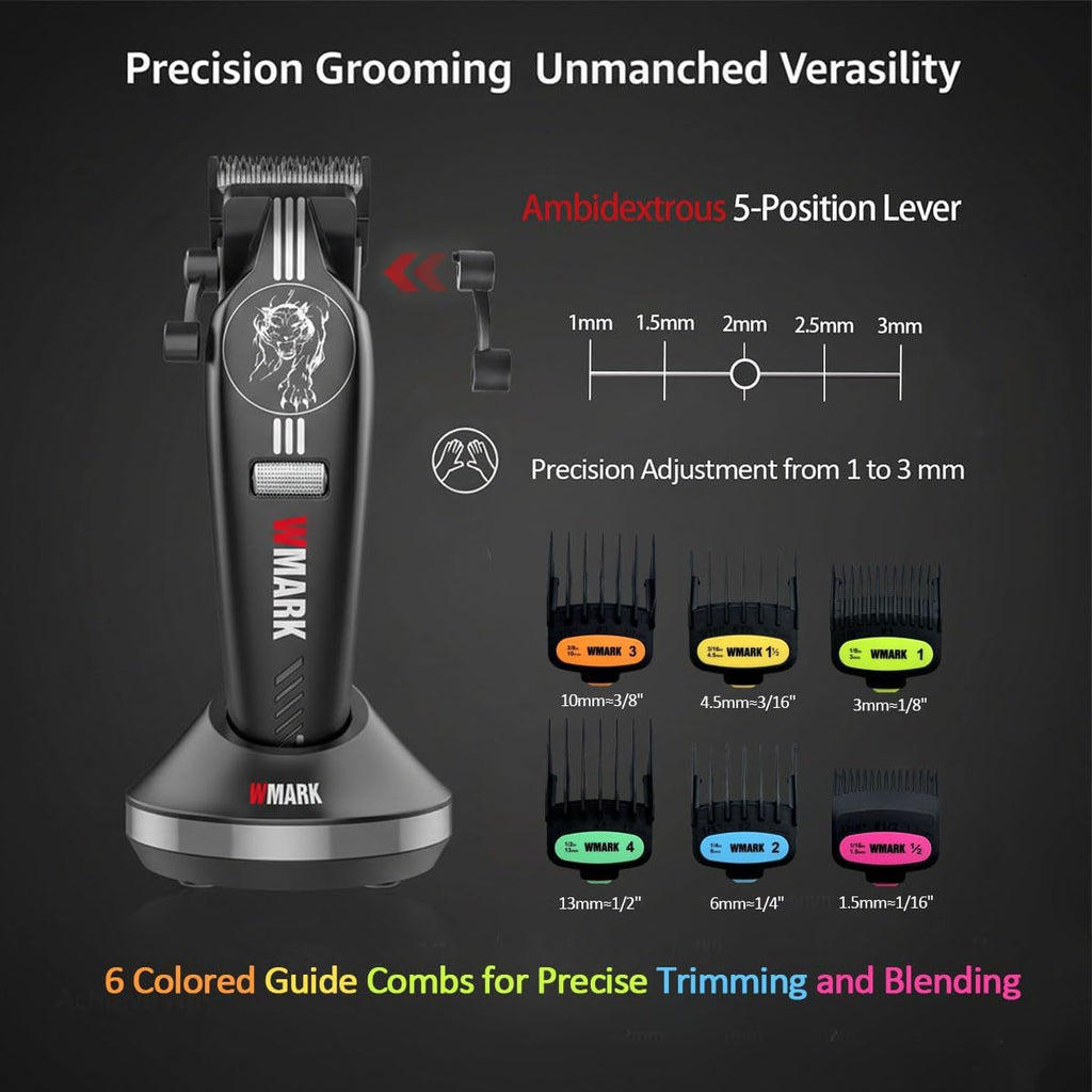 WMARK Hair Clippers for Men Professional Barber Clippers for Hair Cutting Cordless Clippers and Trimmers Set, Stepless Speed Control, Long Battery Life, DLC Titanium Ceramic Fade Blades NG-8634KIT