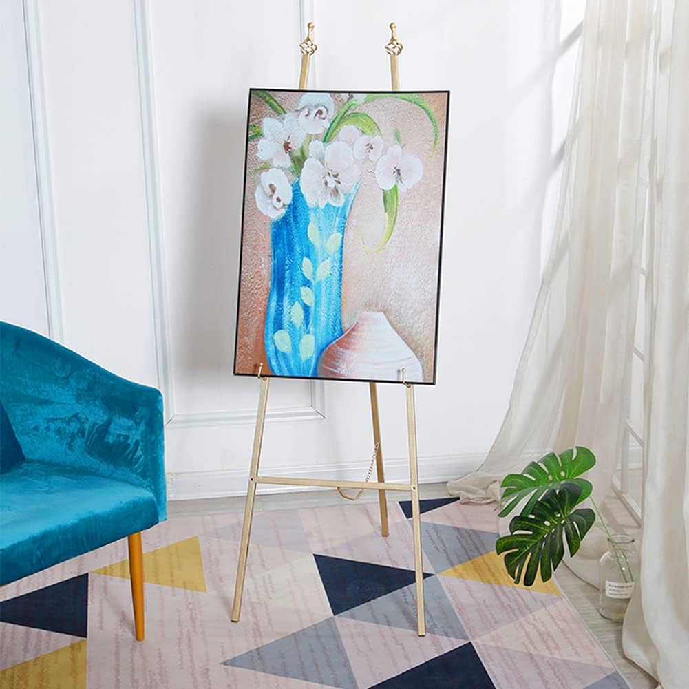 Display Easel Stand, European-Style Wrought Iron Oil Painting Stand, Art Supplies for Trade Shows, Presentations, Weddings, for Artist Painting, Sketching,Gold-120cm