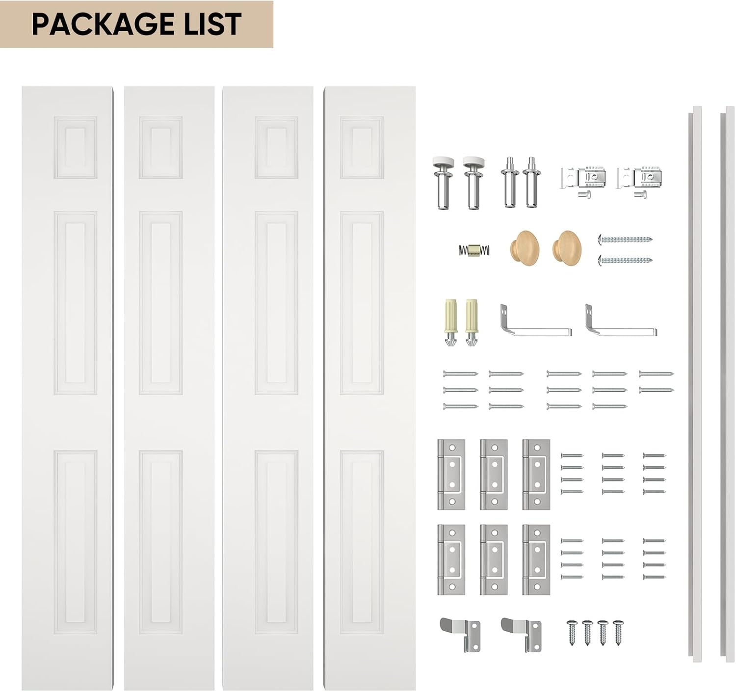 JUBEST Bifold Doors, 6 Panel Primed Bifold Closet Doors for 60'x80' Door Opening, Modern White Hollow Core Bi-Fold Door Slab with Hardware Kit & Knob, Widely Used, Primed