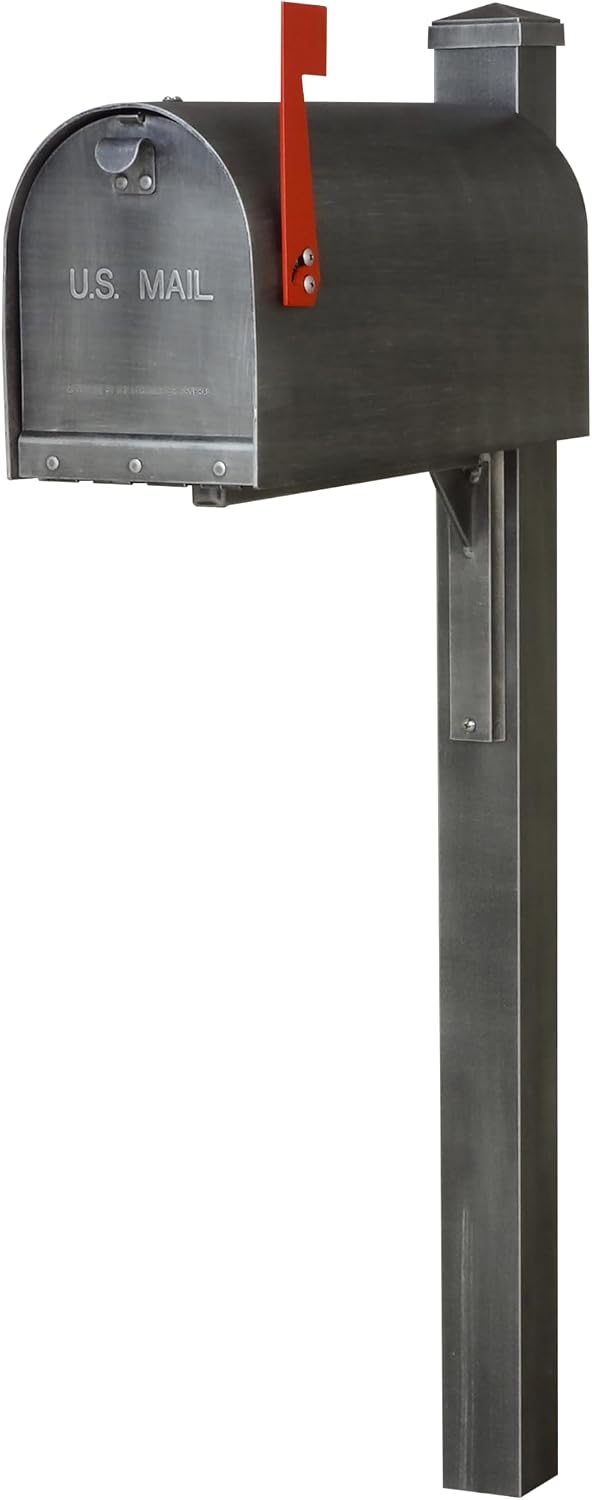 Special Lite Titan Curbside Mailbox with Wellington Post - Swedish Silver Steel/Aluminum Mailbox with Post - SCH1016S_SPK720-SW
