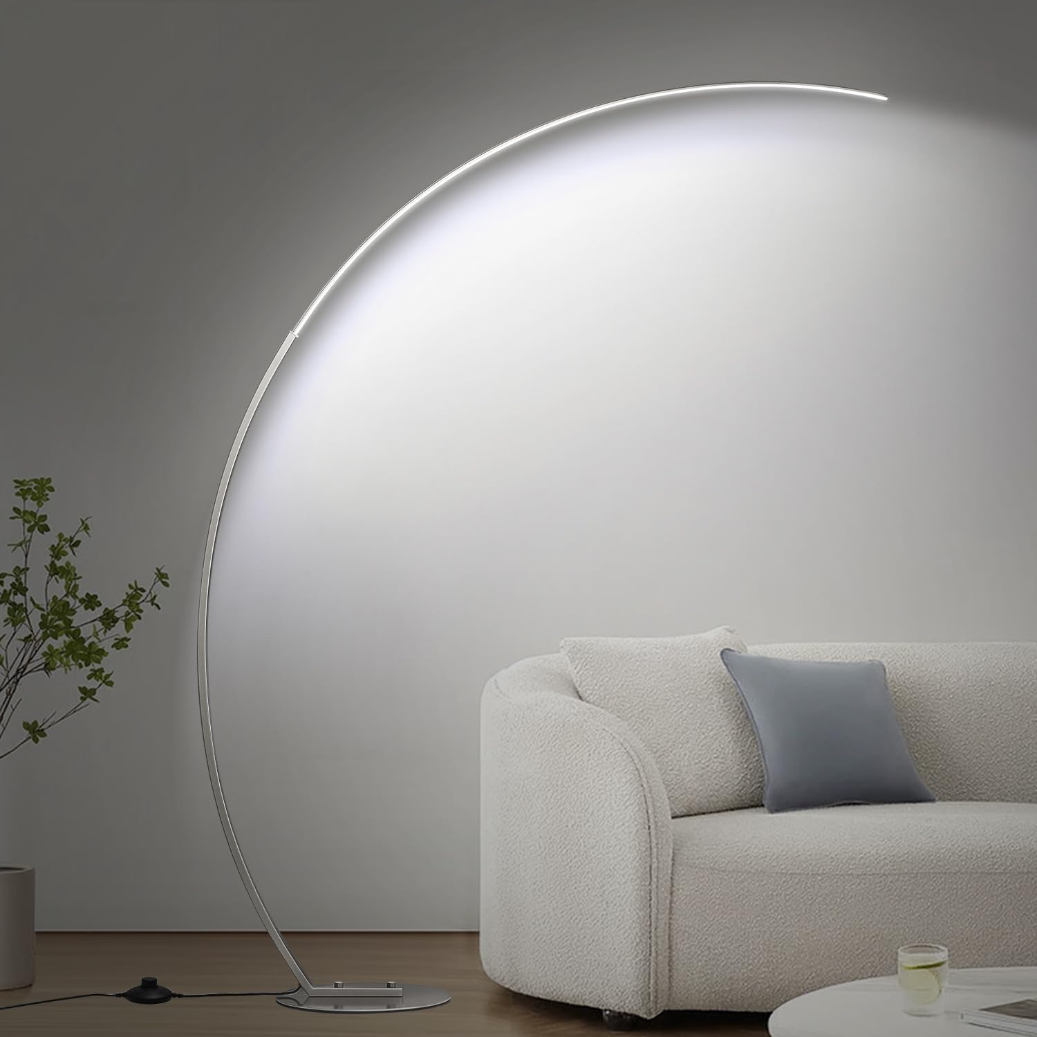 Dimmable LED Floor Lamp with 3 Color Temperatures, Ultra Bright 2000LM Brushed Nickel Arc Floor Lamps for Living Room, Modern Tall Lamp with Remote Control Reading Floor Lamp for Bedroom Office