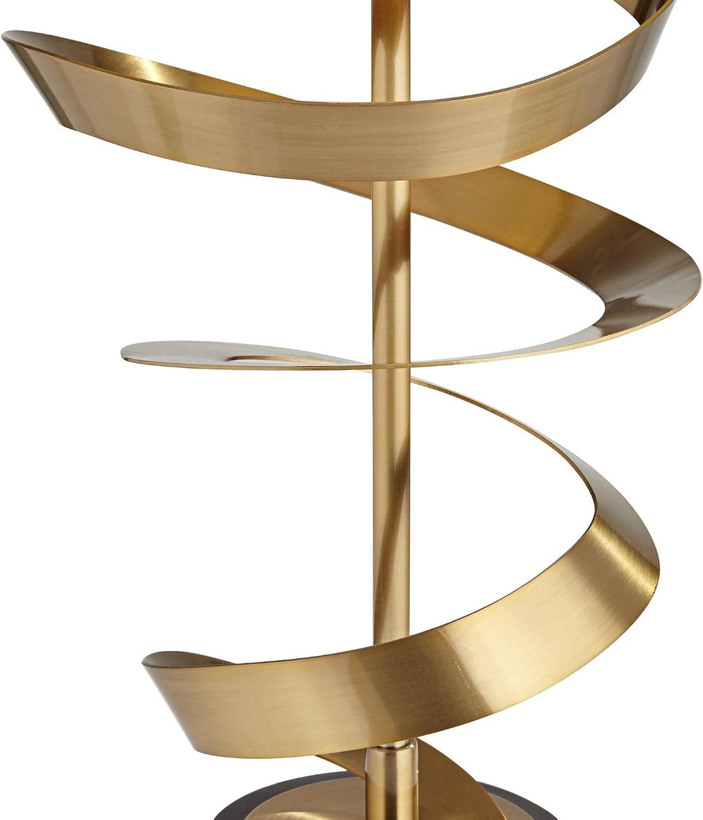 Possini Euro Design Twist Modern Table Lamp 31' Tall Sculptural Brass Gold Metal Marble Black Drum Shade with Gold Liner Decor Bedroom Living Room Nightstand Bedside Night Stand Office Kids Room