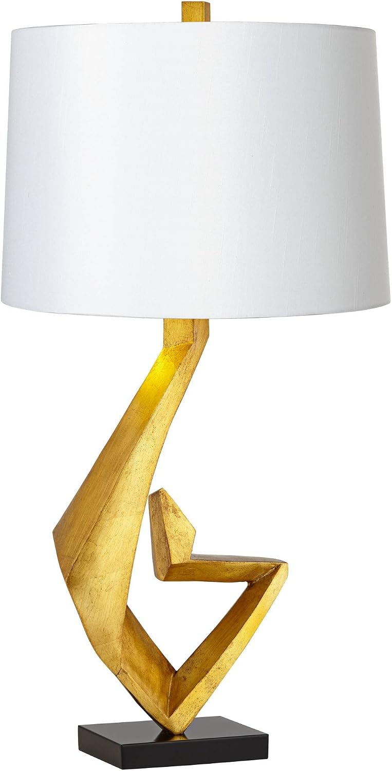 Possini Euro Design Zeus 29 1/2' Tall Modern Glam End Table Lamp Sculptural Gold Leaf Finish Living Room Bedroom Bedside Nightstand House Office Home Reading Kitchen Entryway Console Family Dining