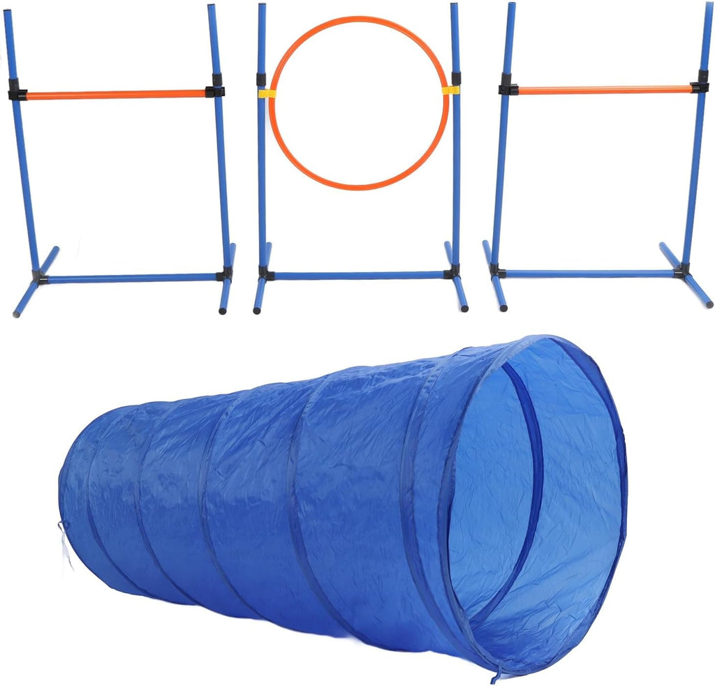Dog Agility Training Equipment, Dog Obstacle Training Kit with Collapsible Tunnel Jump Ring Poles, Portable Pet Agility Course for Yard Outdoor Puppy Exercise Training