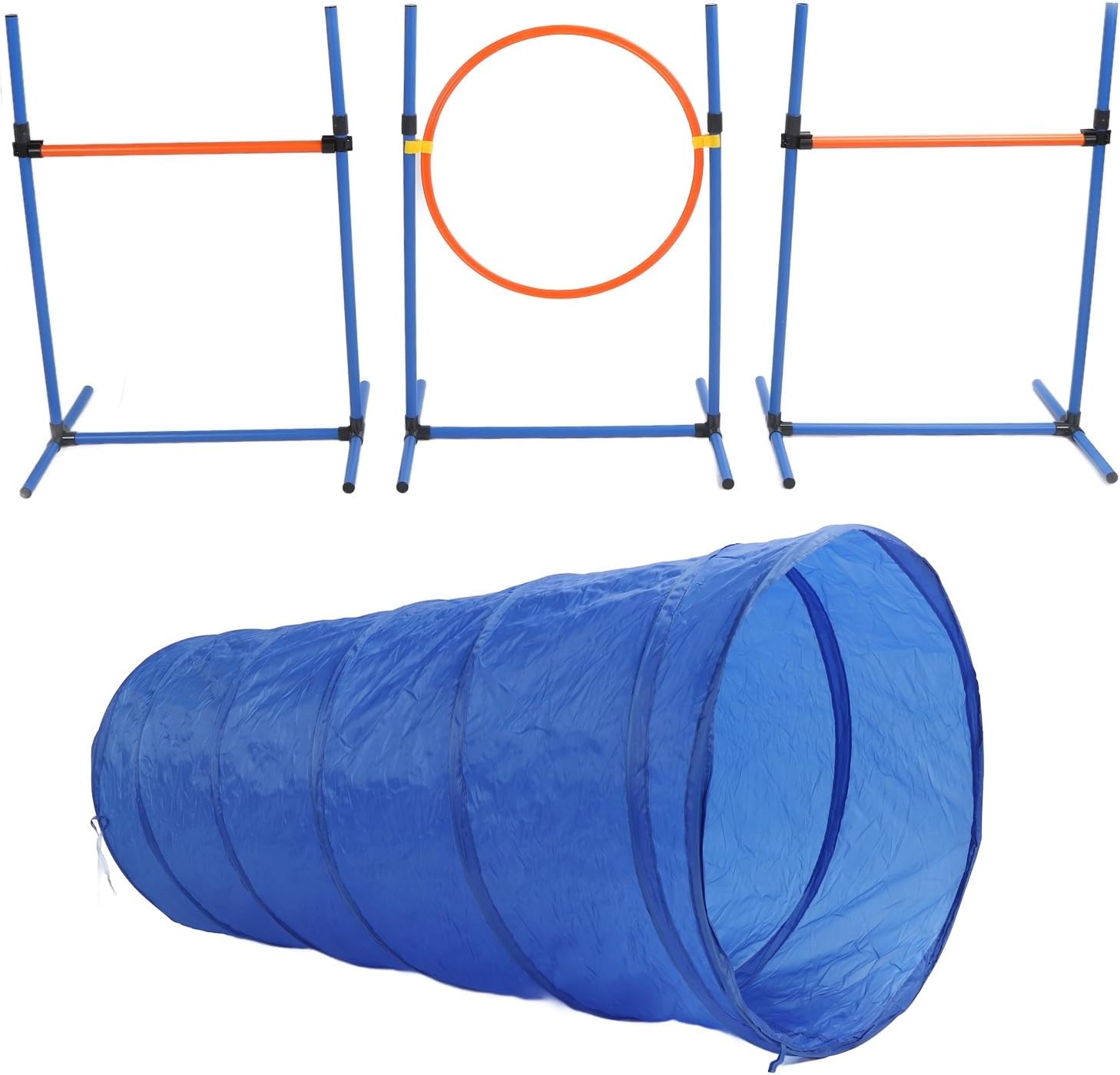 Dog Agility Training Equipment, Dog Obstacle Training Kit with Collapsible Tunnel Jump Ring Poles, Portable Pet Agility Course for Yard Outdoor Puppy Exercise Training