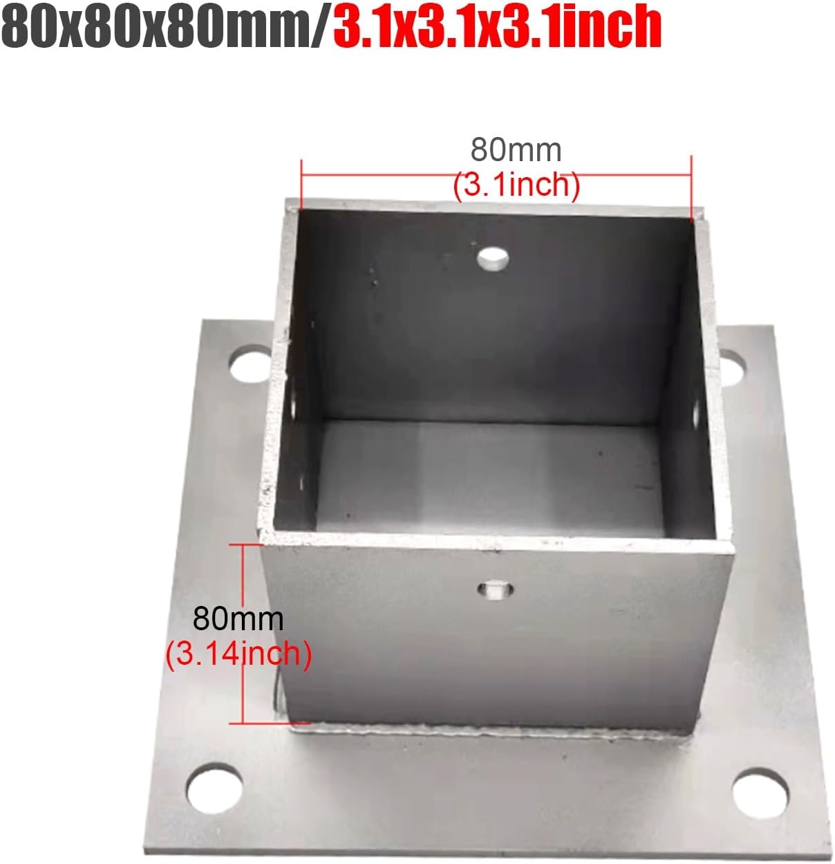 2pcs Wood Fence Post Base Support Bracket - Stainless Steel Concrete Post Anchor for Deck Railing, Vinyl Fence, Mailbox(80x80mm)