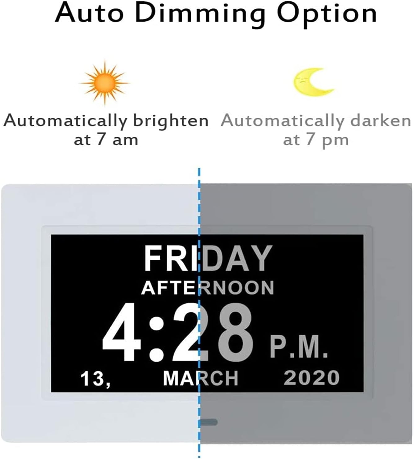 7 Inch Digital Calendar Day Date Clock - 12 Alarm Options,Extra Large Non-Abbreviated Day& Memory Loss Clock for Seniors,Dementia,Impaired Vision