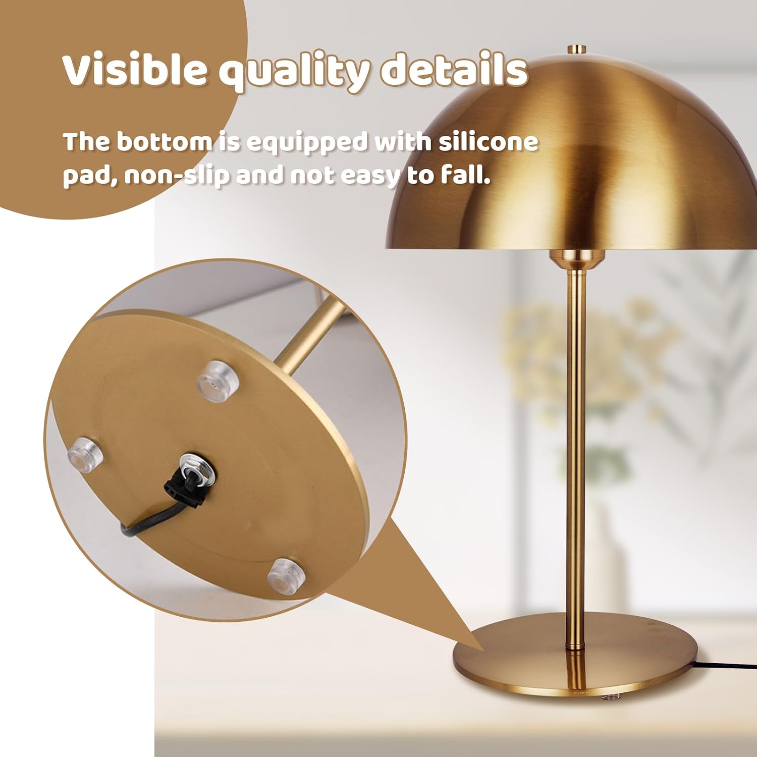 Modern Gold Table Lamp, Mid Century Bedside Table Lamp with Mushroom Dome Shade, 18' Nightstand Reading Lamp Minimalist Desk Lamps for Bedroom Living Room Office Study