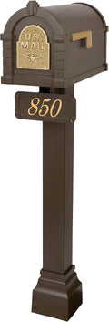 Gaines - Keystone Standard Post and Mailbox Package with Personalized Address Plaque and Decorative Cuff (Bronze with Polished Brass Eagle)