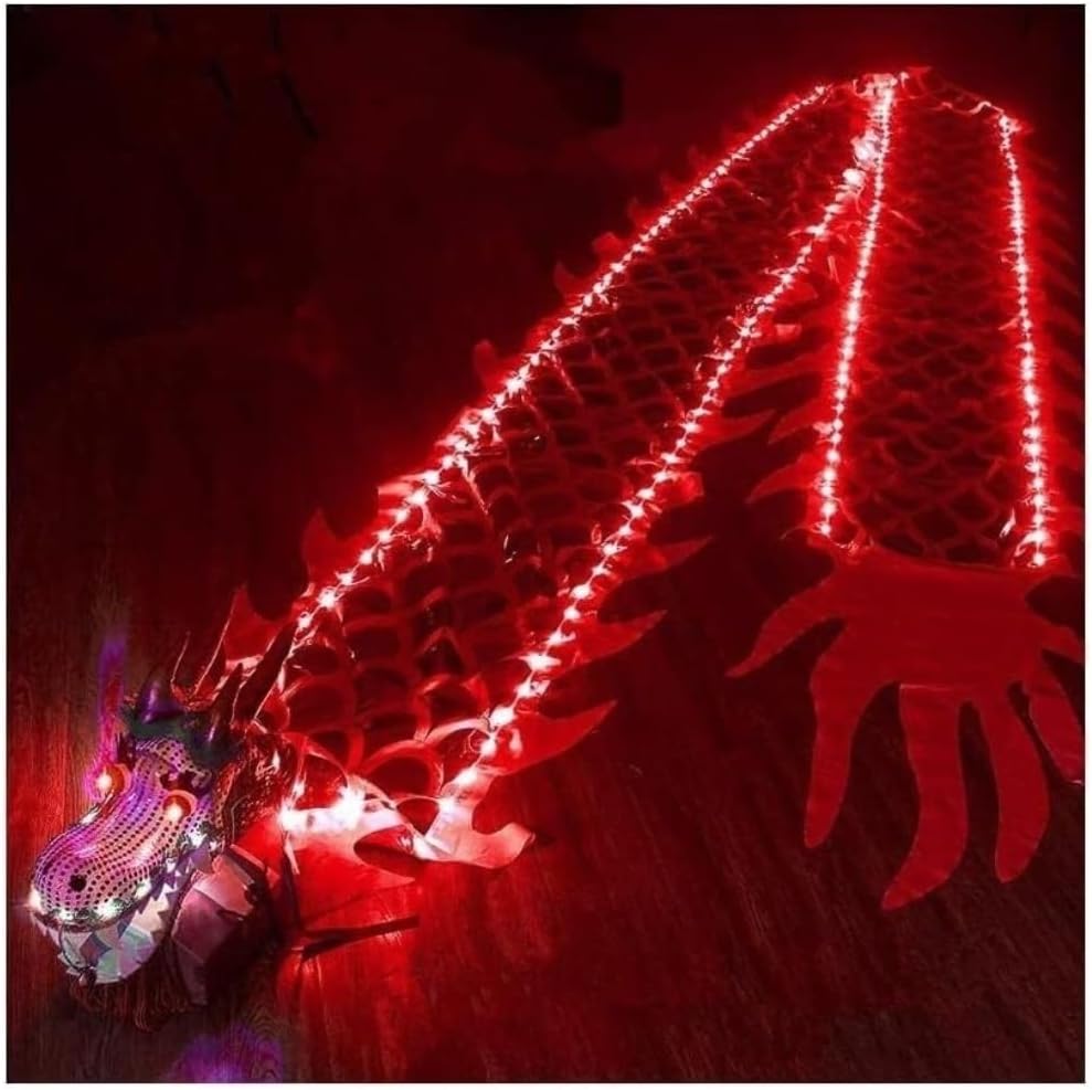 Lion Dance Chinese Dragon Dance with Light Ribbon Streamer Washable Silk-Like Outdoor New Year Silk Lion Dragon Dances Costume(Red,3m)