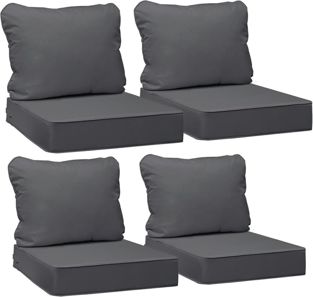 AAAAAcessories Outdoor Deep Seat Cushions, Waterproof, Fade-Resistant Patio Furniture Replacement Cushions, 24' x 24' x 5', Set of 4, Dark Gray