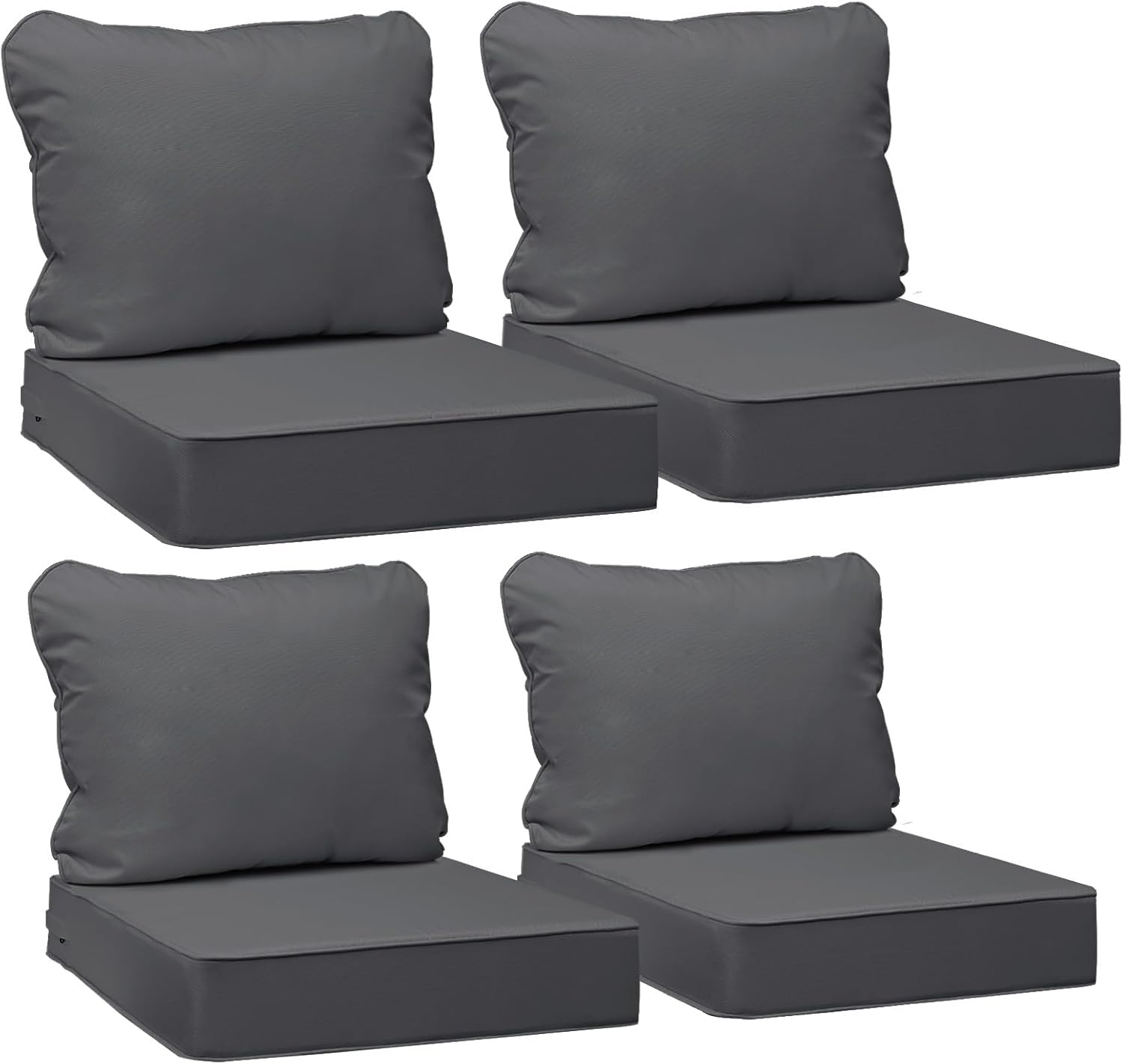 AAAAAcessories Outdoor Deep Seat Cushions, Waterproof, Fade-Resistant Patio Furniture Replacement Cushions, 24' x 24' x 5', Set of 4, Dark Gray