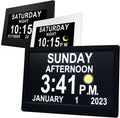 MASSII 11.5' Black+ 7' Black +7' White Digital Clock with Auto DST and 20 Alarms Custom Reminders, Non-Abbreviated Calendar Day Date Clock for Seniors Dementia Alzheimers'