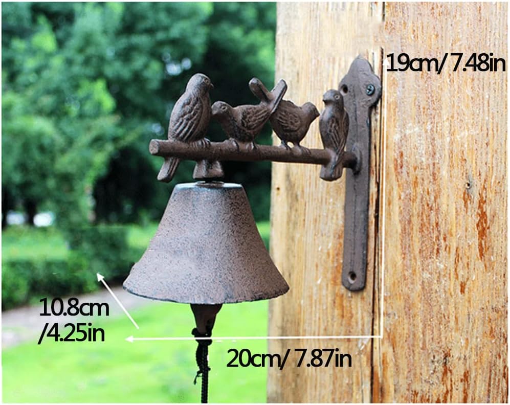 Door Bell, Decoration Bell with Bracket, Vintage Door Bell,Manual Doorbell， Cast Iron Garden Heavy Decorative Four Birds Door Decoration Bell Hanging Wall Ornaments Garden Home Wall Decoration Retro D