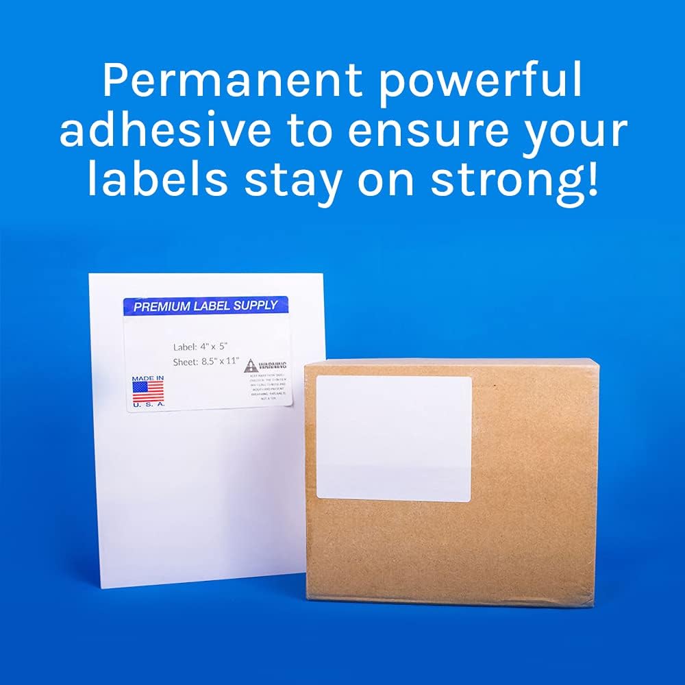 Premium Label Supply White Sticker Shipping Labels – 4' x 5' – Laser/Inkjet Compatible – (4 per Sheet), 2000 Sheets - 8,000 Total Adhesive Labels