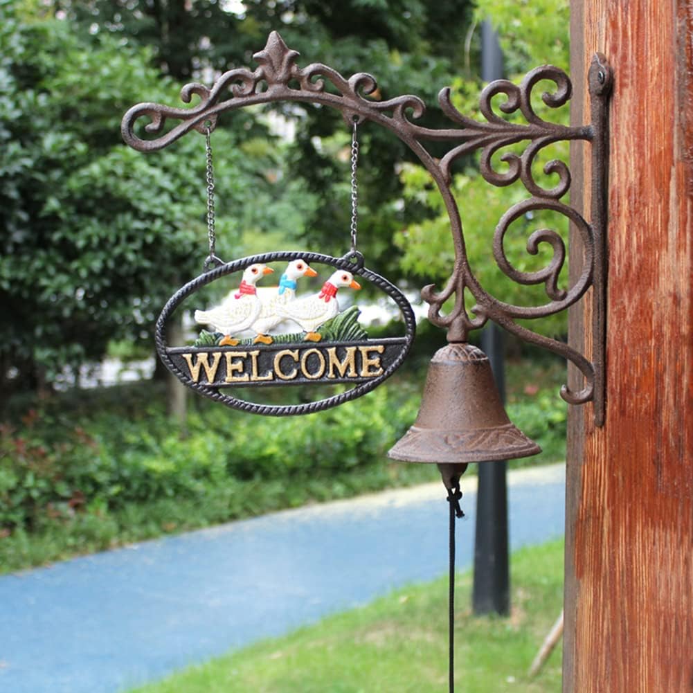 Door Bell, Decoration Bell with Bracket, Vintage Door Bell,Manual Doorbell， Decorative Chime Three Ducks Hand Bell Welcome Sign Manual Door Bell Retro Garden Wall Decoration Wall Hanging Gift Outdoor
