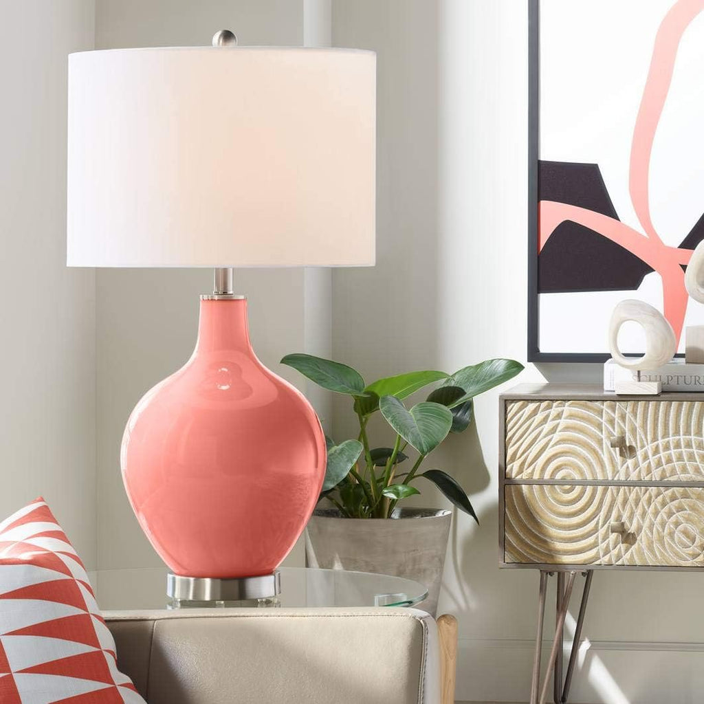 Color + Plus Modern Table Lamp 28.5' Tall Coral Reef Glass OVO White Linen Drum Shade for Living Room Family Bedroom Bedside Nightstand
