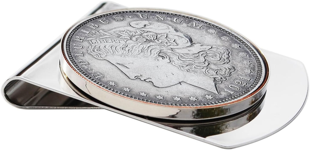 US 1921 Morgan Dollar 90% Silver Coin Stainless Steel Large Money Clip NEW - Wide Design