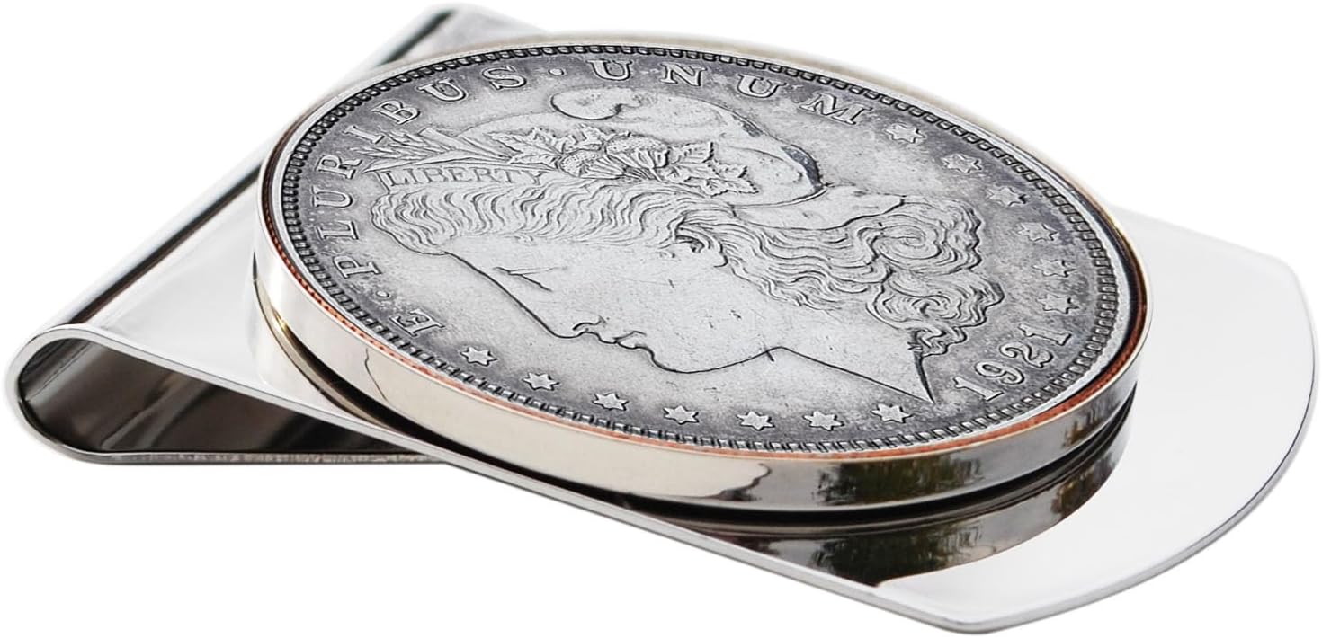 US 1921 Morgan Dollar 90% Silver Coin Stainless Steel Large Money Clip NEW - Wide Design